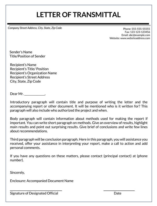 Transmittal Letter Template with Word