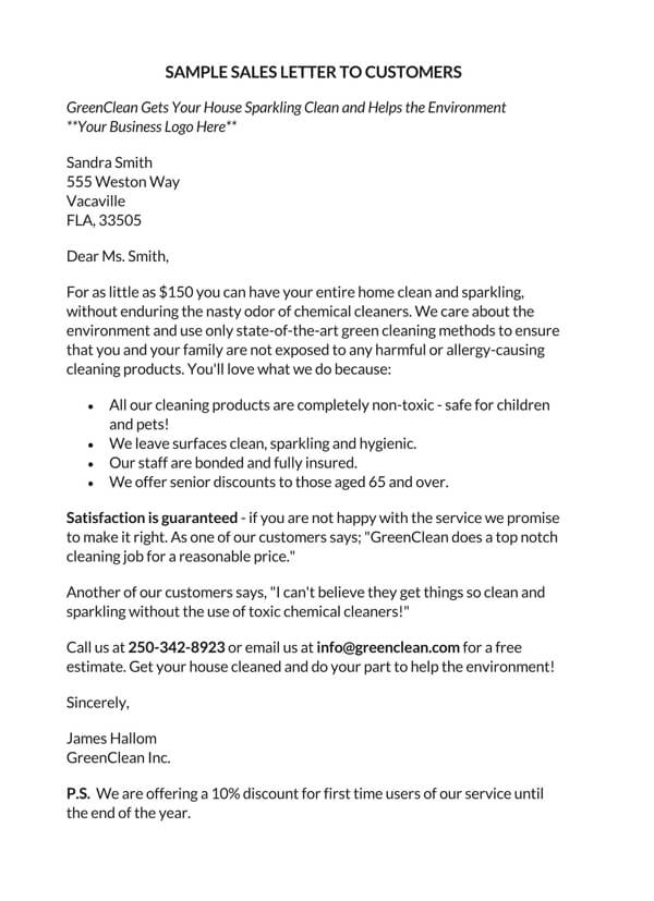 Sample sales letter for selling a product