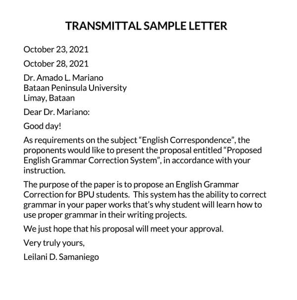 Printable Transmittal Letter Form