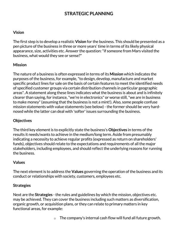 one-page strategic plan template word