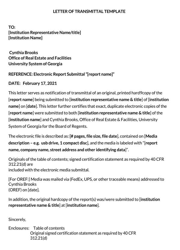 sample transmittal letter for documents submission 