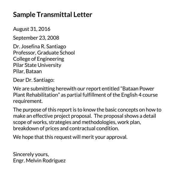 Free Editable Transmittal Letter Template