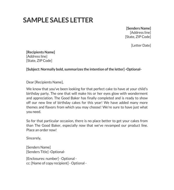 example of sales letter for product
