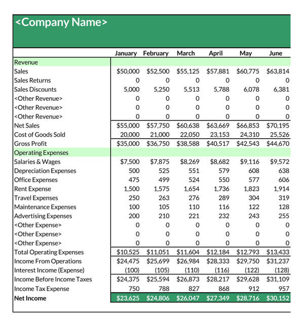 profit and loss template excel doc
