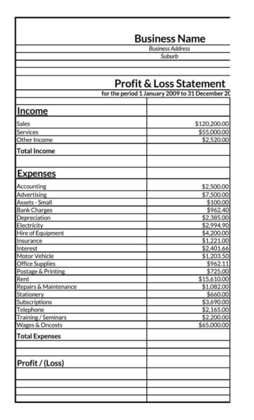 Free Profit and Loss Statement Templates (Monthly &amp; Annual)