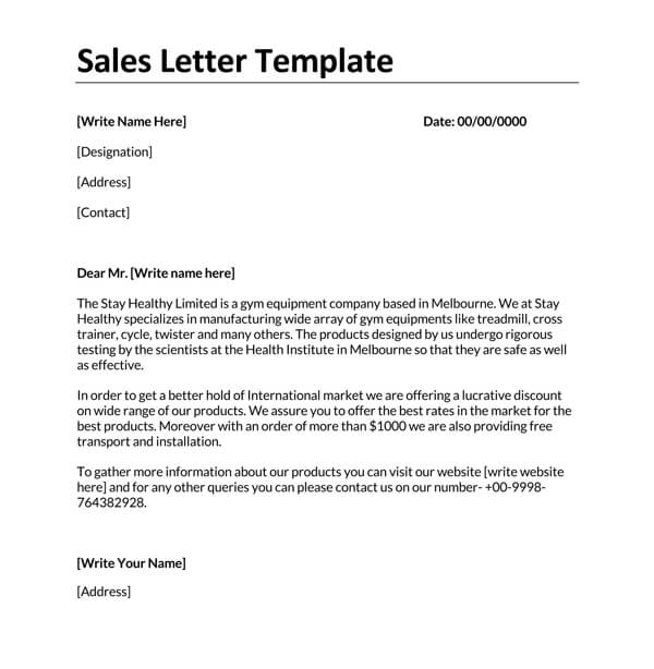sample sales letter to customers