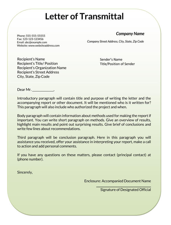 Transmittal Letter Template Word Document