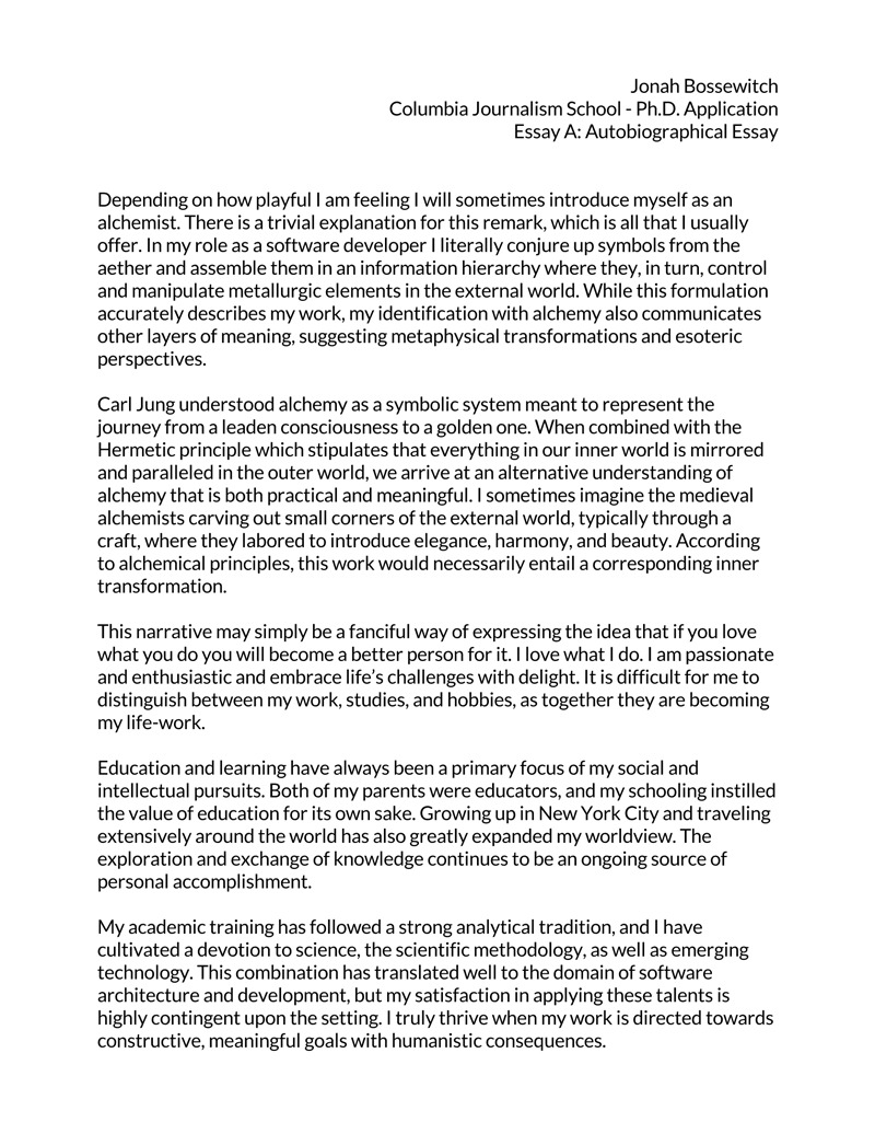 Great Journalism Autobiographical Essay Example for Word Format