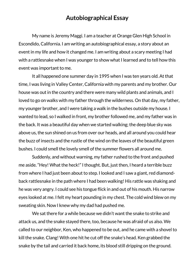autobiography sample essay for college