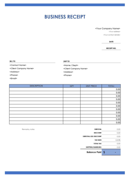 Free Business Receipt Templates | Word - Excel