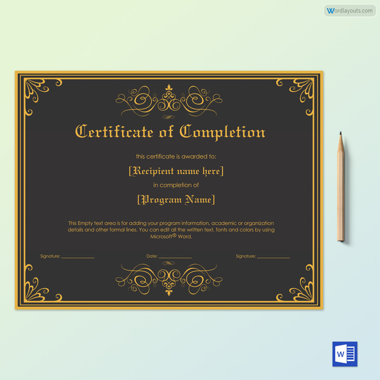 Certificate of Completion Example Form