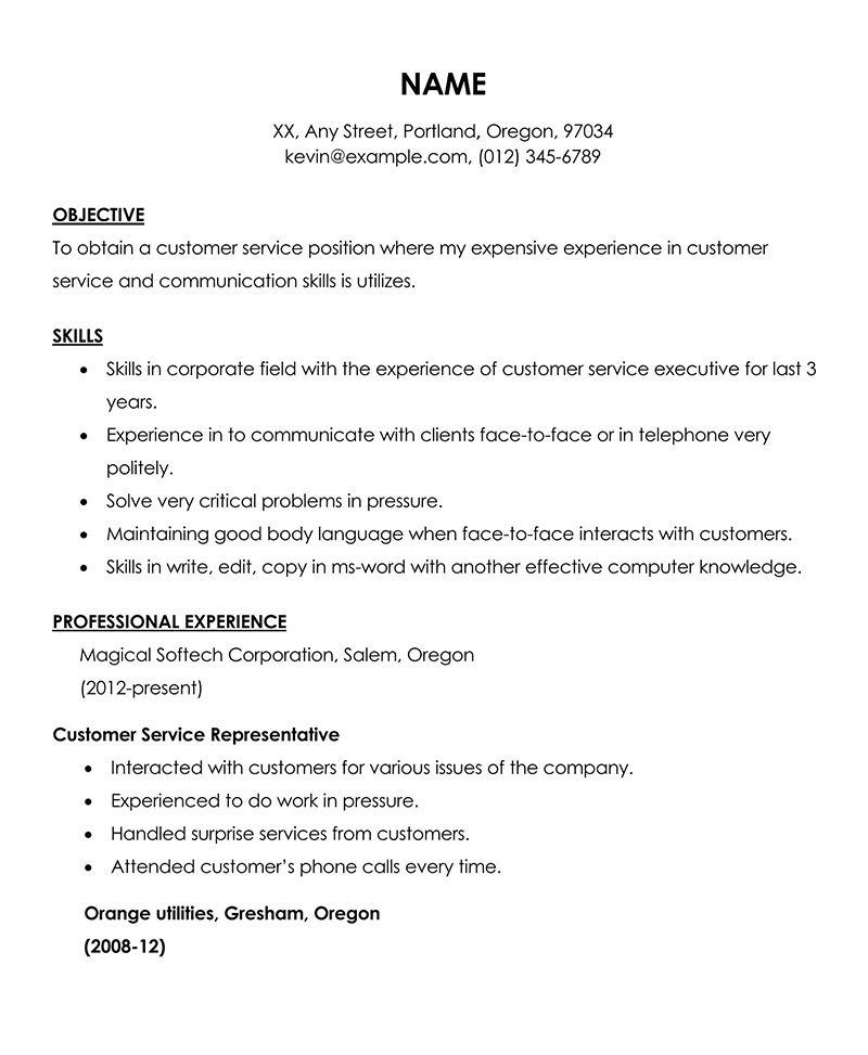 Customer Service Resume Template in Word