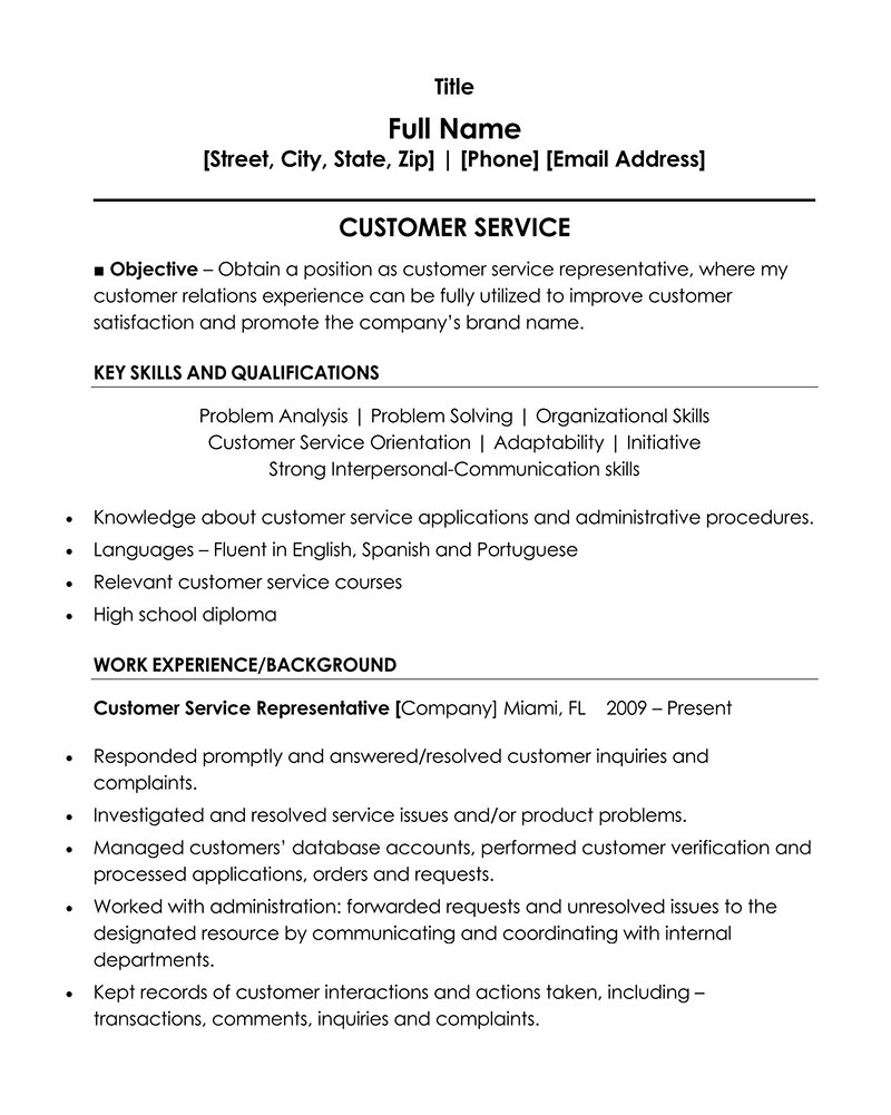 customer service pitch for resume