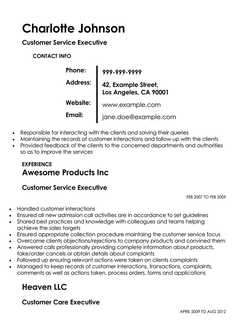 Free Printable Customer Service Resume Form