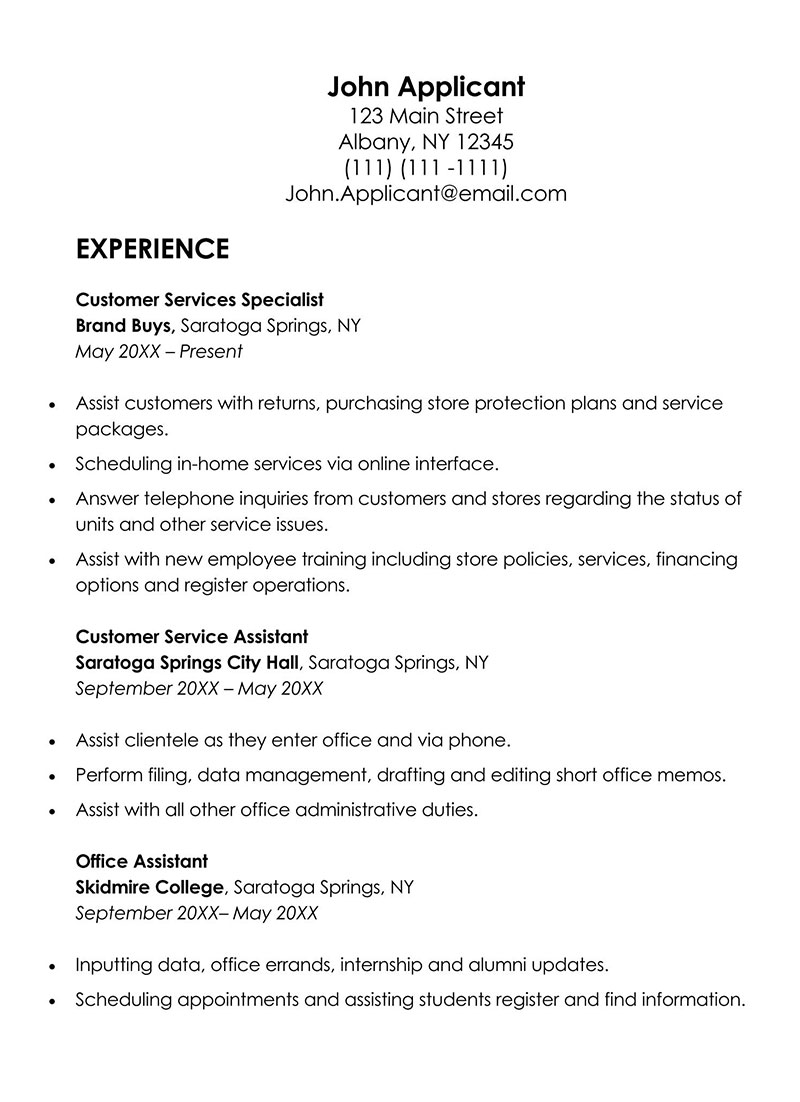 resume sample for job