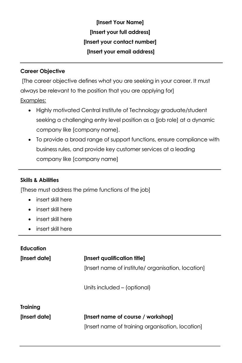 resume summary examples for students with no work experience