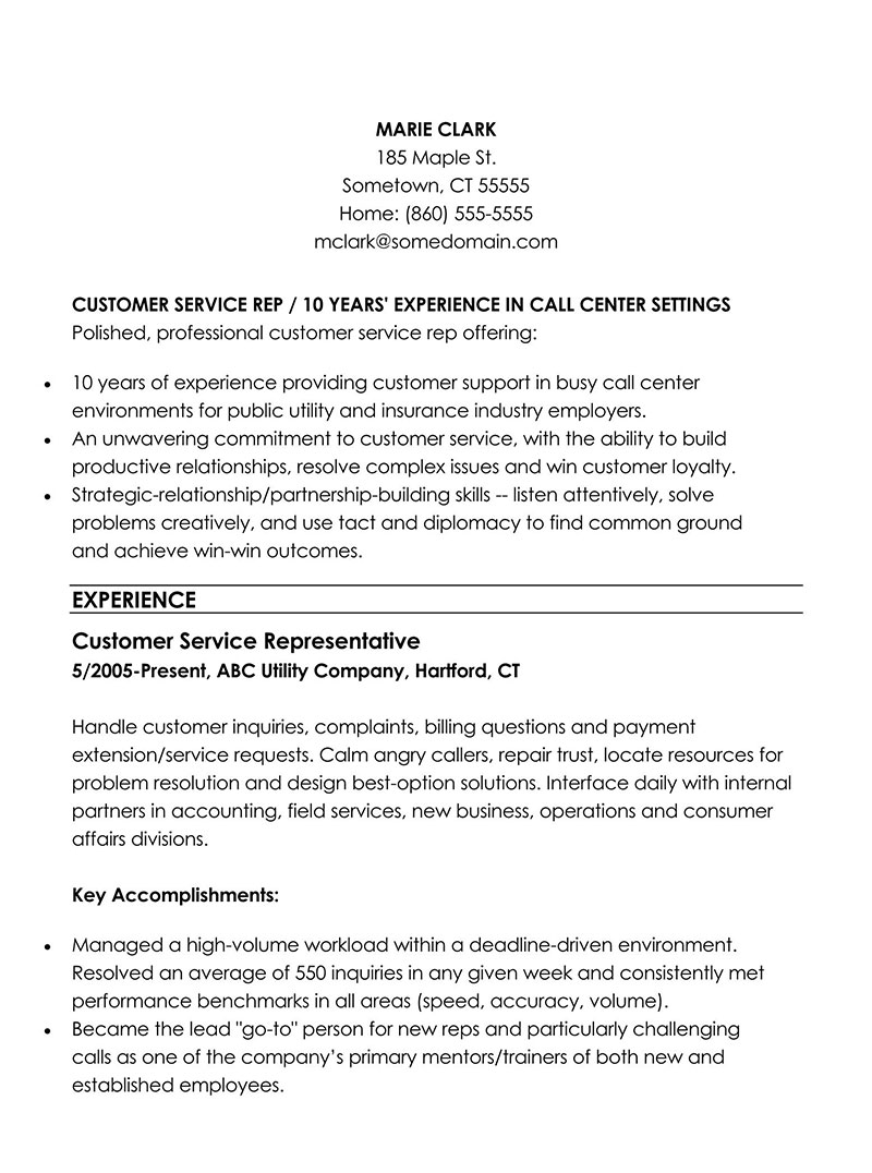 Customer Service Resume Example in Word