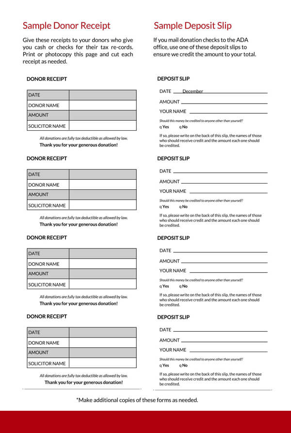 Deposit Slip Form - Printable Example