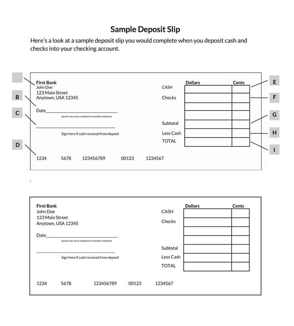 Editable Deposit Slip Sample