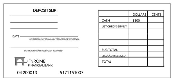 Deposit Slip Template - Printable Form