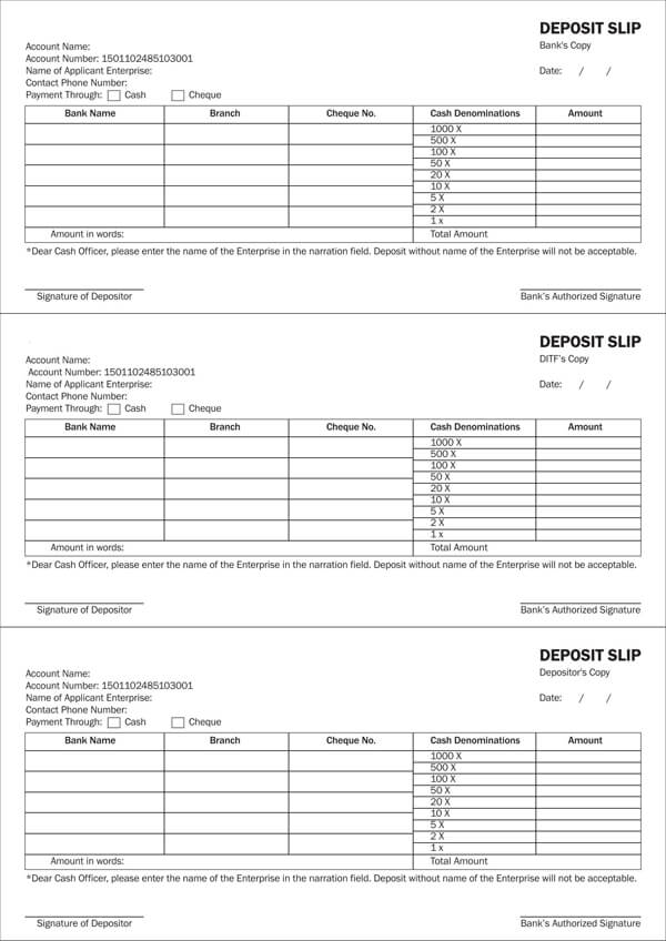 Printable Deposit Slip Sample - Editable Version