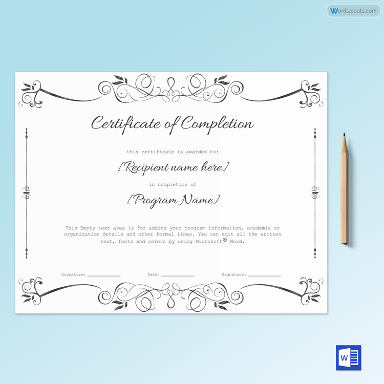 Certificate of Completion Example Form
