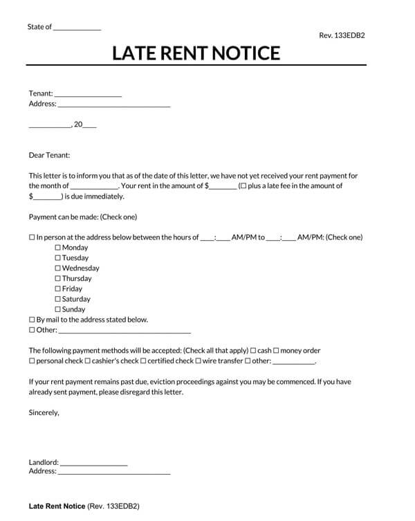 Free Printable Late Rent Notice Sample 02 as Word Document