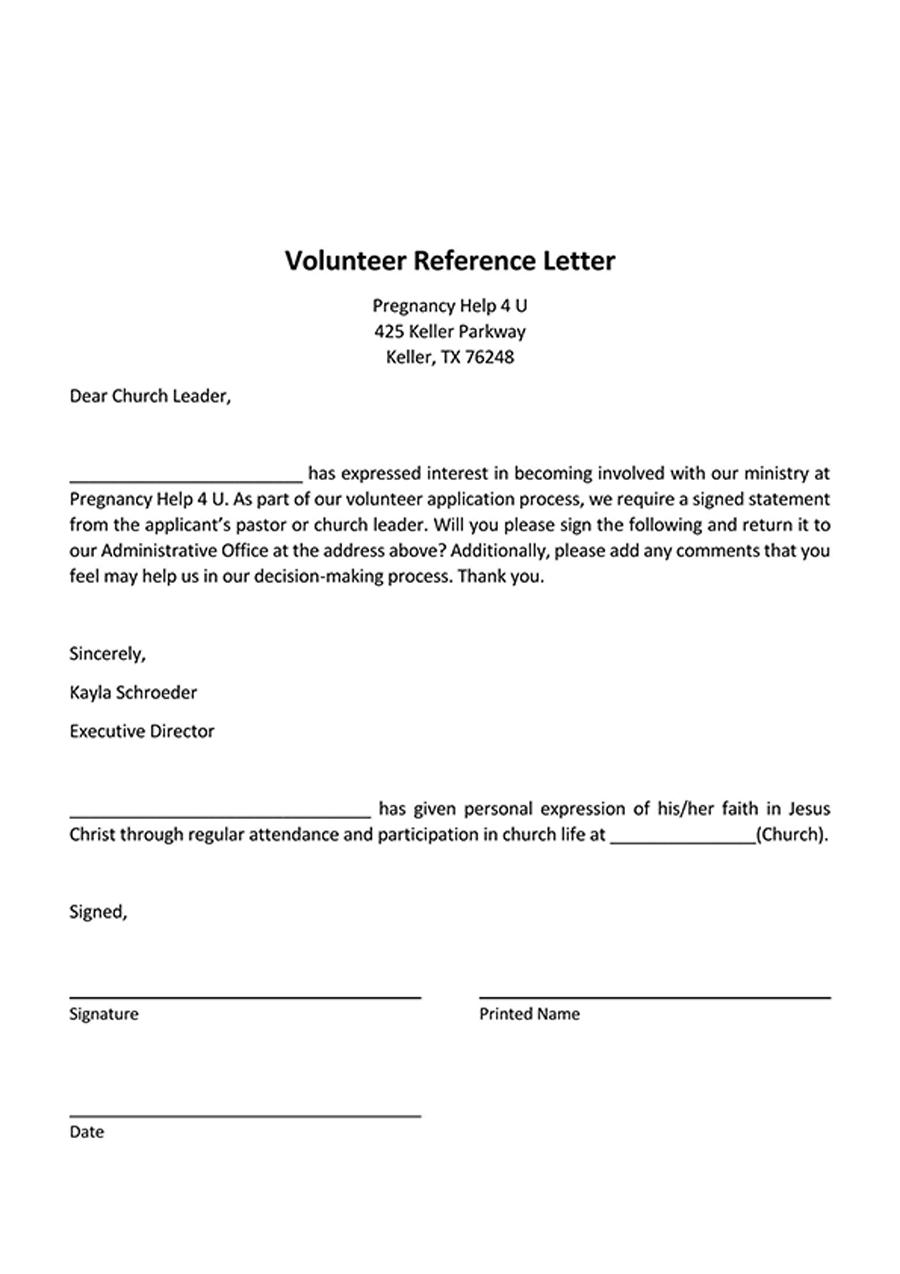 Volunteer Reference Letter Template Editable