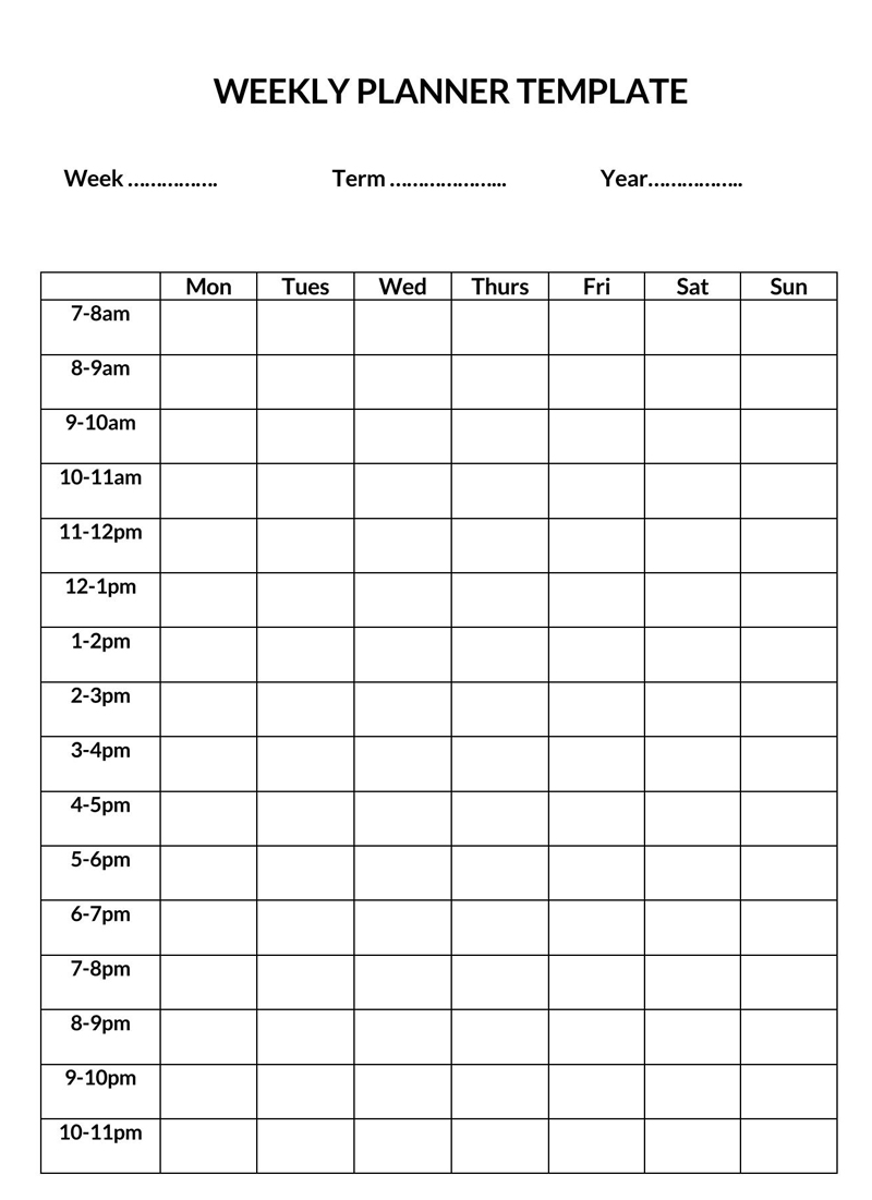 online weekly planner template