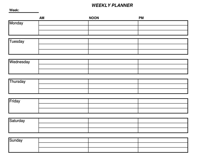 online weekly planner template