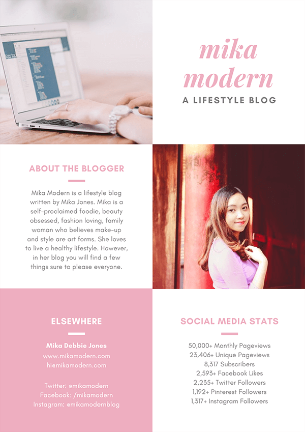 White with Pink Borders Blogger Media Kit