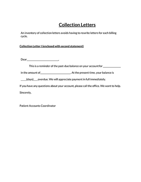 Printable Collection Letter Form