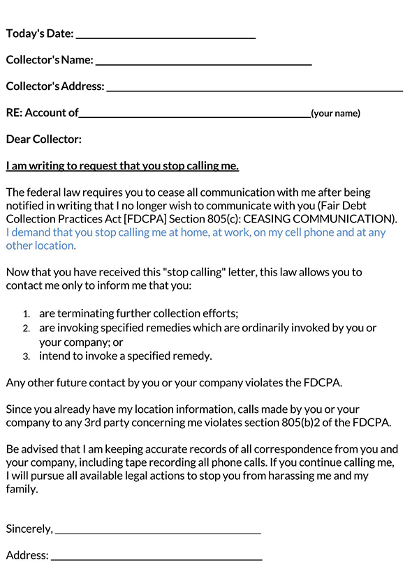 Collection Letter Sample Form