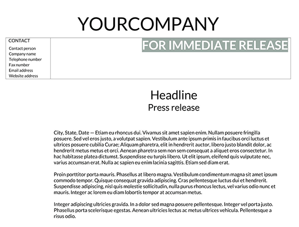 Sample Press Release Template - Word Document
