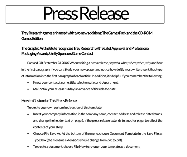 Download Press Release Template in Word Format
