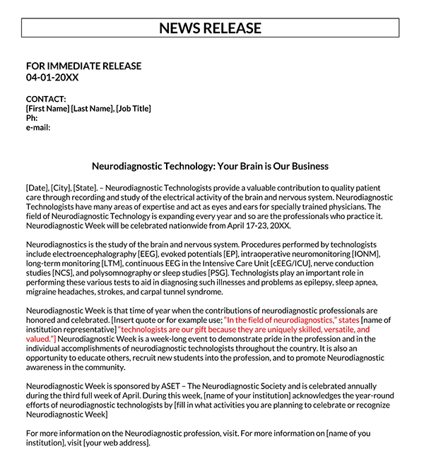 Press Release Template Example - Editable Format