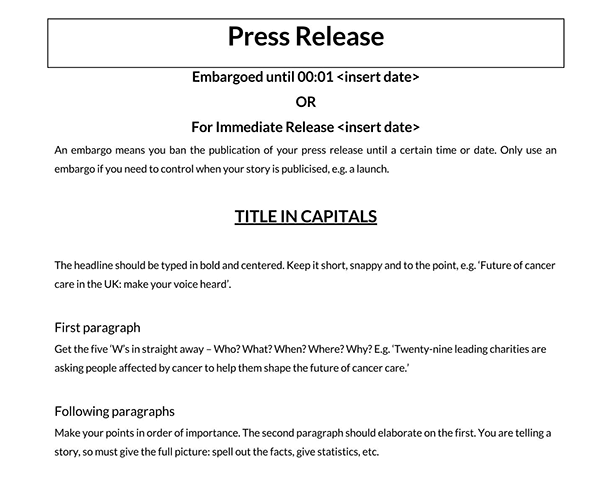 Great Effective Press Release Template 06 as Word File