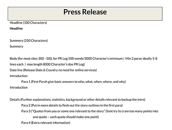 Downloadable Press Release Template - Printable PDF
