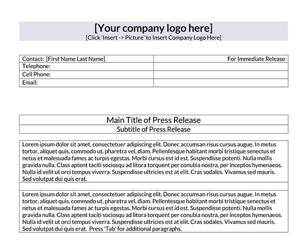 Free Printable Press Release Template 11 as Word File