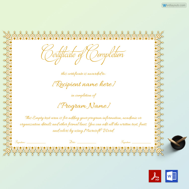 Free Sample Certificate of Completion Template