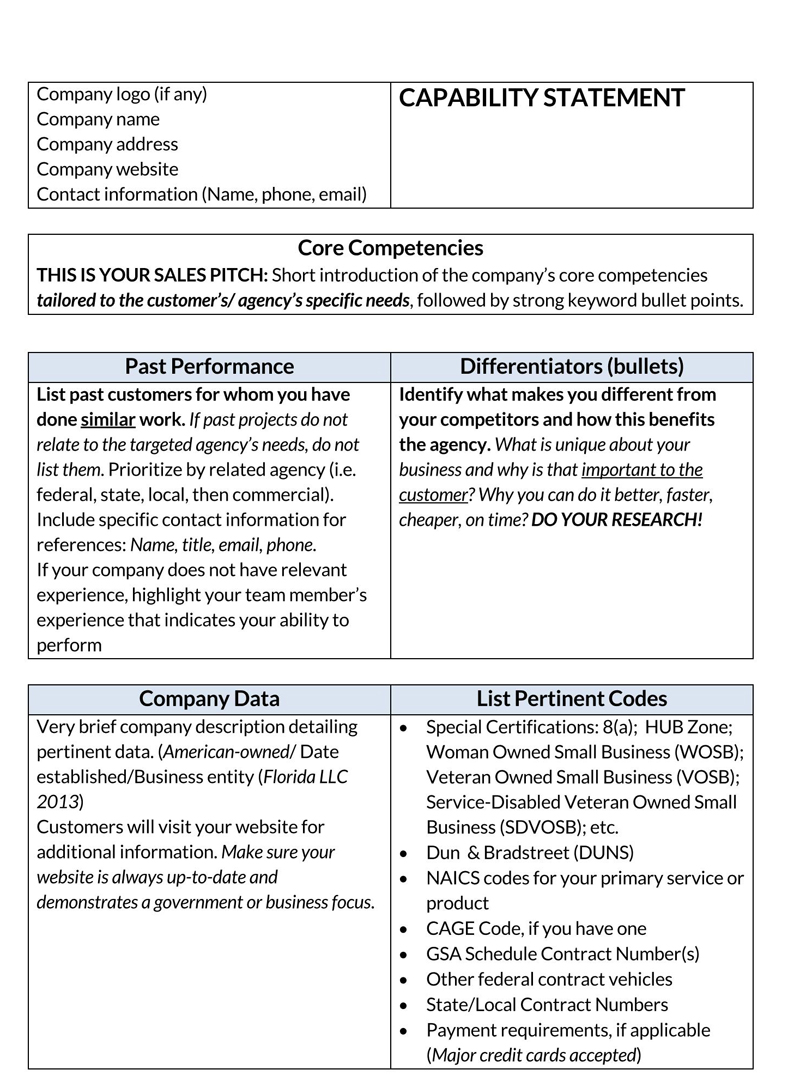 Free capability statement template in printable format 01