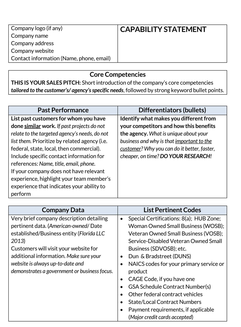 Free Downloadable General Capability Statement Template 01 as Word File