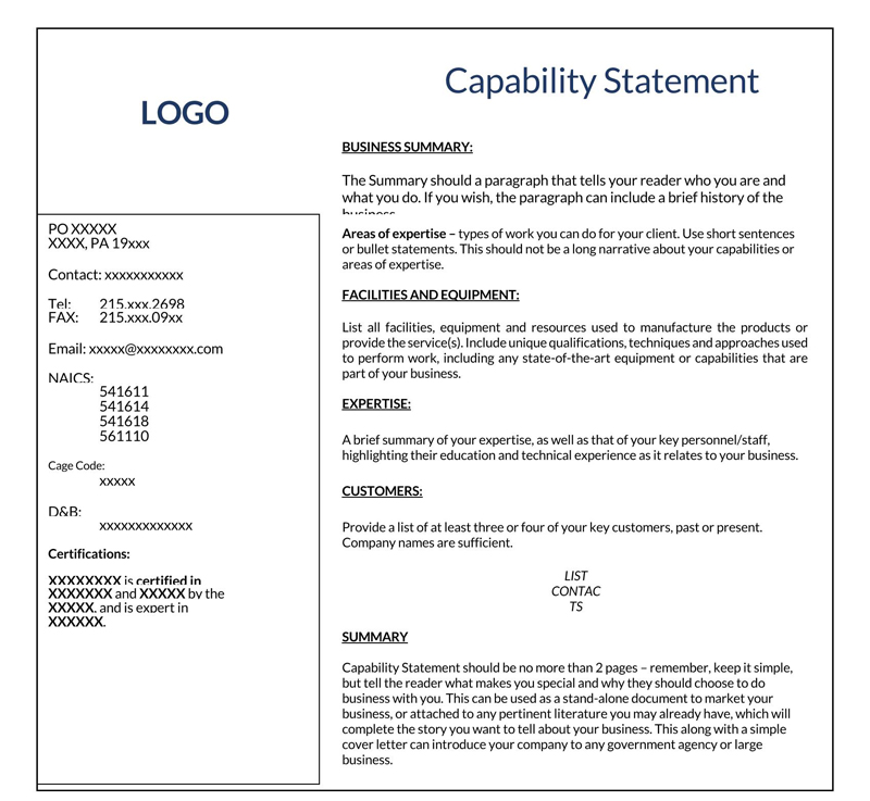 Free Downloadable General Capability Statement Template 03 as Word File