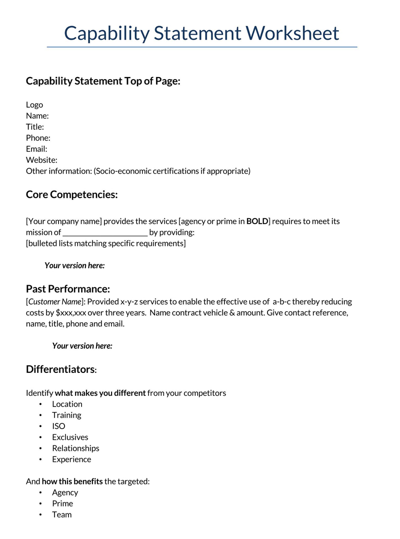 Free capability statement template in Word format 08