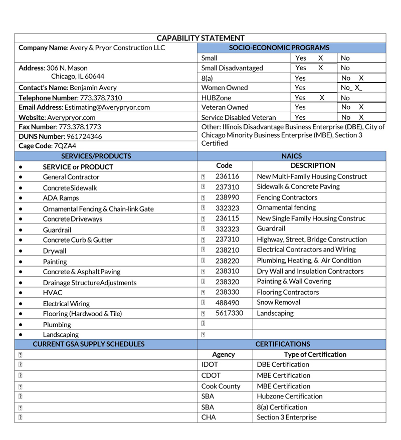 Editable capability statement template with printable options 09