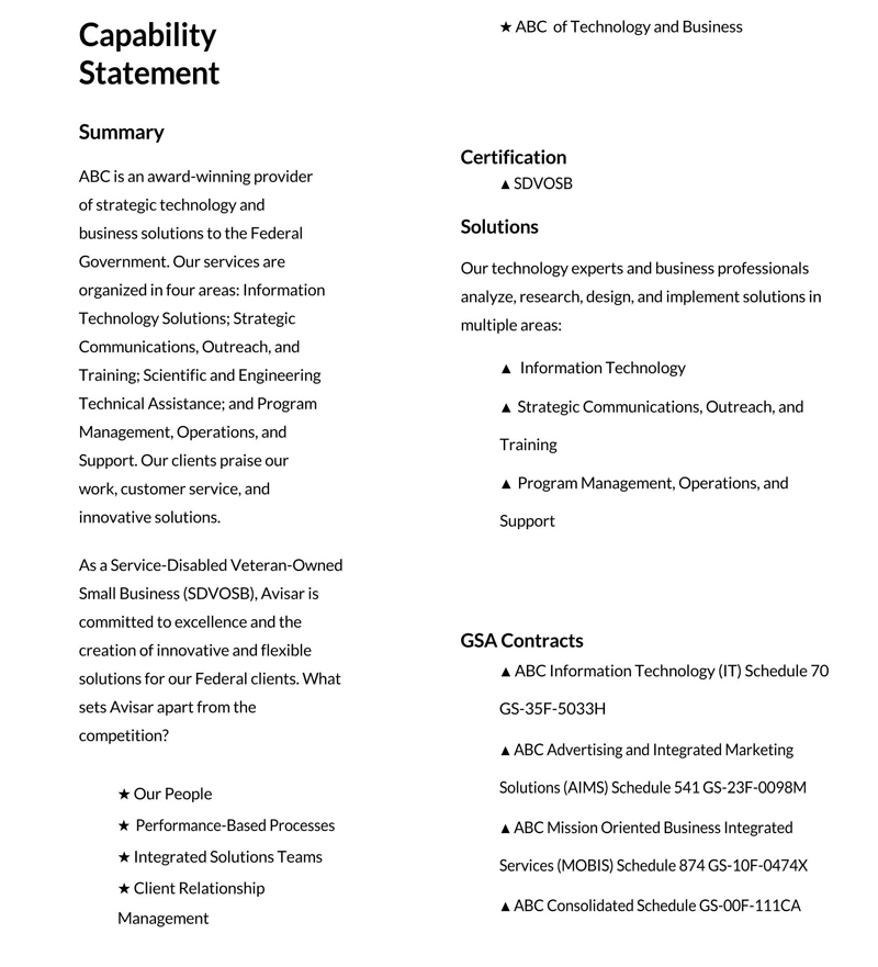 Free capability statement template designed for Word 14