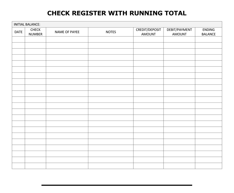 Free Checkbook Register Form