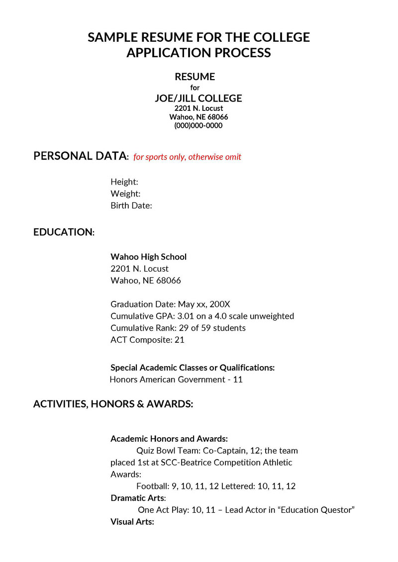 Example College Resume Template for Students