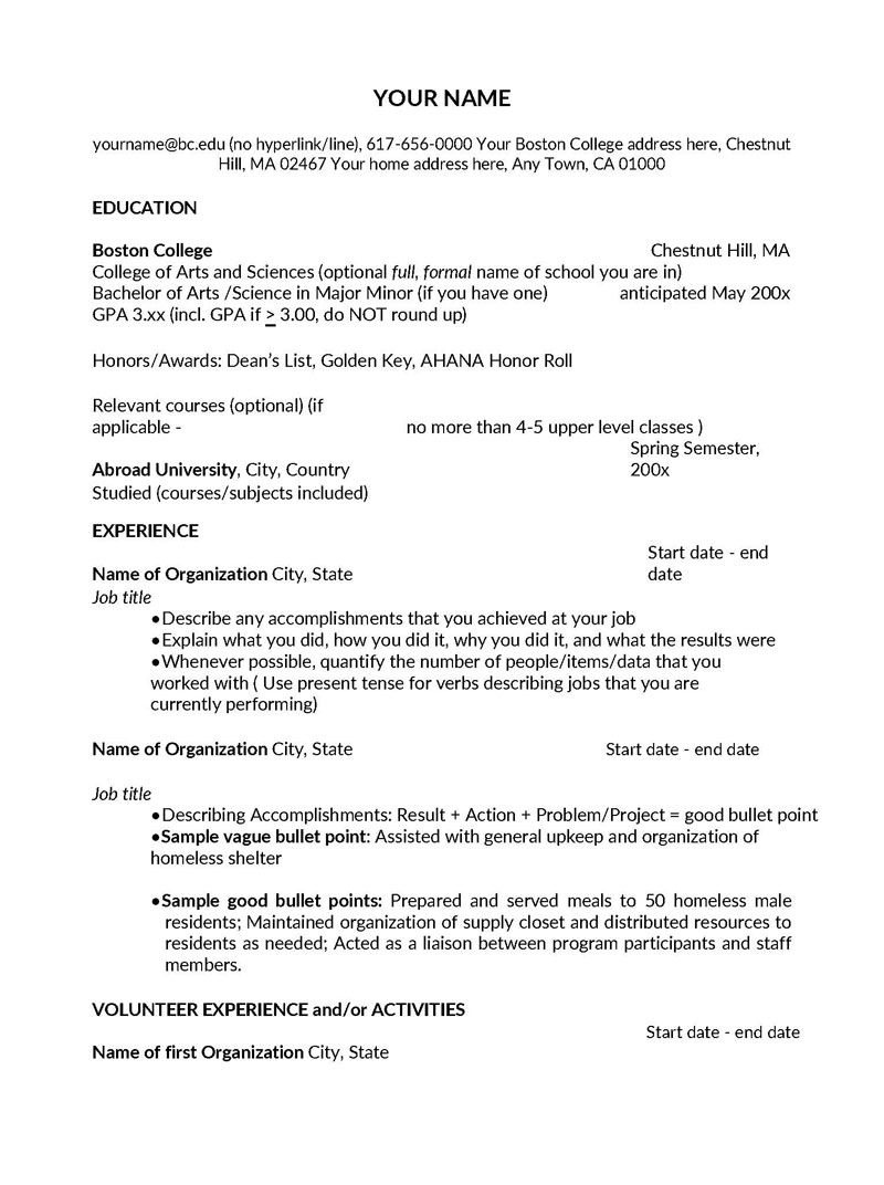 Printable College Resume Template for Students