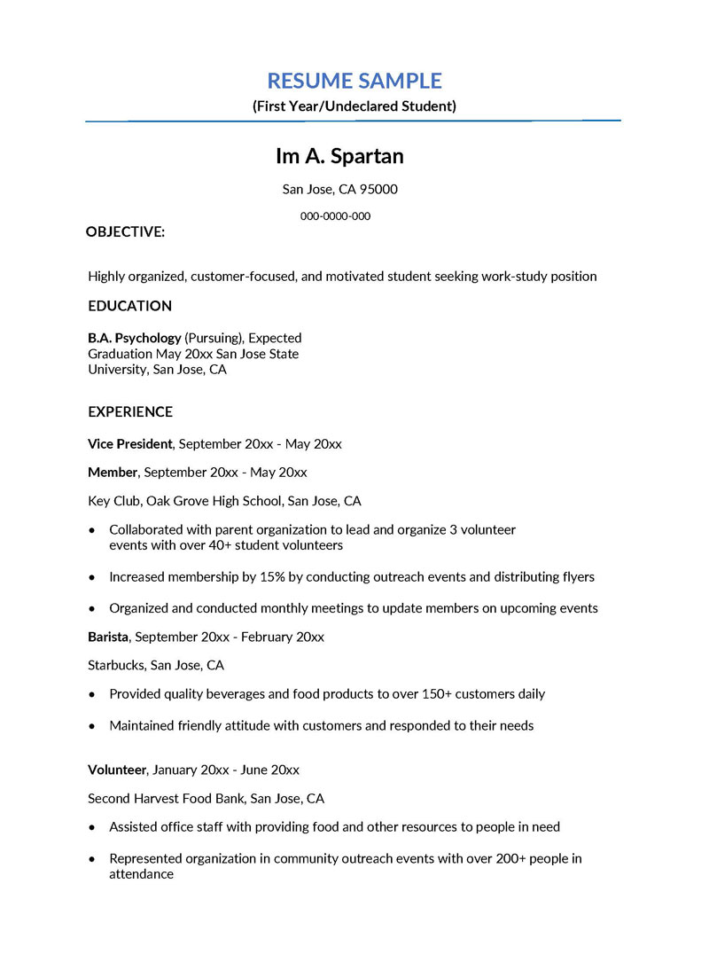 Editable Student Resume Template for College